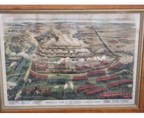 A late 19th century coloured lithograph showing a birds eye view of the battle of Tel-el-Kebir, September 13th 1882, publishe