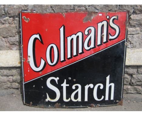 A vintage enamel sign of rectangular form advertising Colemans Starch 97 cm x 92 cm (AF)