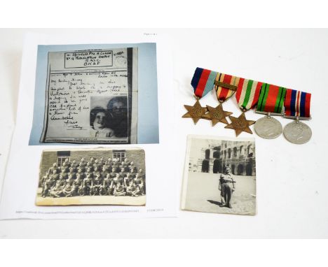 A group of five WWII medals, comprising: The 39-45 Star; Africa Star with First Army clasp; Italy Star; Defence &amp; War Med
