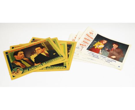 Vintage movie lobby cards for "The Amazing Dr. Clitterhouse" starring Edward G. Robinson and Humphrey Bogart; together with "