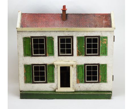 Tri-ang, England: a doll's house, Model No. DH/2, c.1927, the white-rendered single-panel two-storey exterior opening to reve