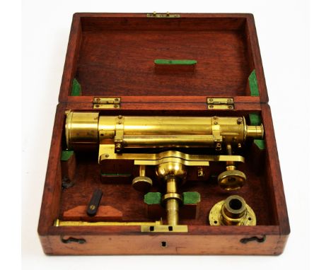 Cary, London: a brass surveyors level, also signed W. Barratt, late 19th/ Early 20th Century, in fitted mahogany case, 26.5 x