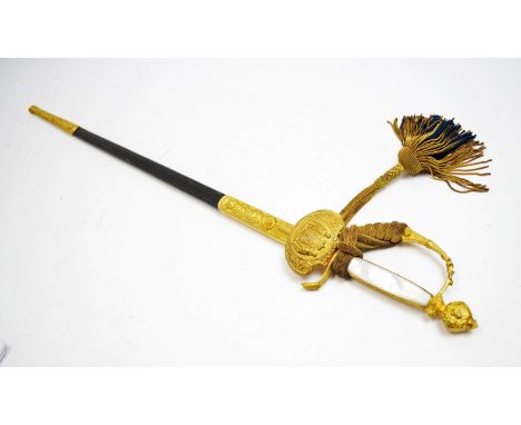A Royal Danish shortsword by C.L Seifert, circa 1910. the 70cm single-edged blade with spear tip and etched with foliate desi