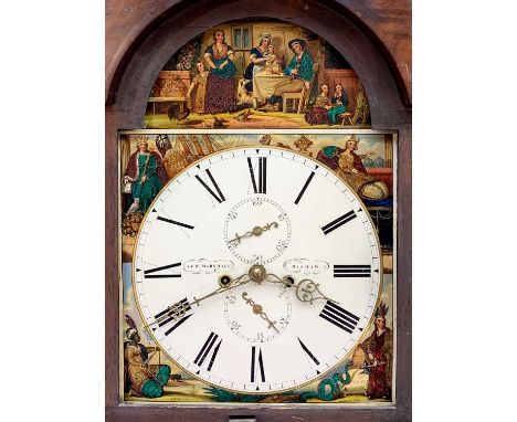 19TH C. MAHOGANY SCOTTISH 8-DAY LONGCASE CLOCK, A & W. Marshall (Wishaw), swan neck pediment, painted 12in. Roman dial, subsi