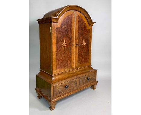 CONTINENTAL STYLE WALNUT MINIATURE ARMOIRE or TABLE CABINET, crossbanded, marquetry stars with mother of pearl inlay to both 