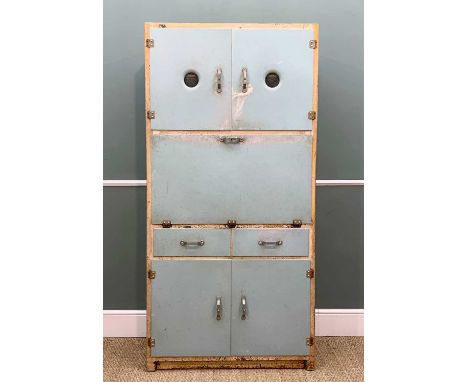 CIRCA 1950's PAINTED METAL KITCHEN CABINET, possibly by Sheer Pride, drop flap door with white enamel work surface, 180 (h) x