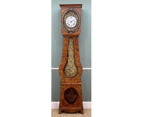 19TH FRENCH COUNTRY COMTOISE LONGCASE CLOCK, L. Roussier (à Cerizay), 8in. enamel Roman dial, pressed metal mount, scumble pa