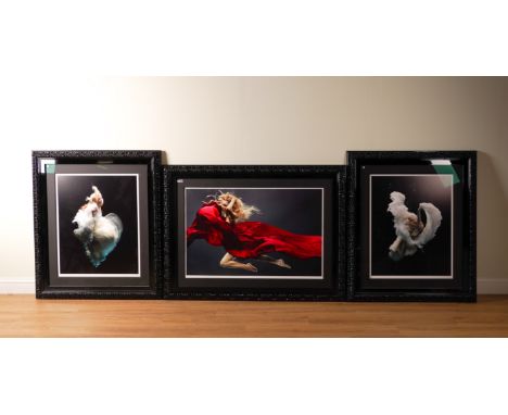 A PAIR OF BLACK LACQUER FLORAL MOULDED FRAMES (3)119cm wide; 138cm high, together with another similar, 169cm wide; 126cm hig