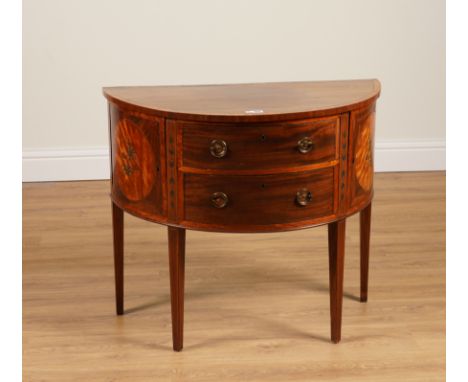A GEORGE III POLYCHROME PAINTED SATINWOOD BOWFRONT COMMODE OF SHERATON STYLEColeridge Collection, 89cm wide; 45cm deep; 77cm 