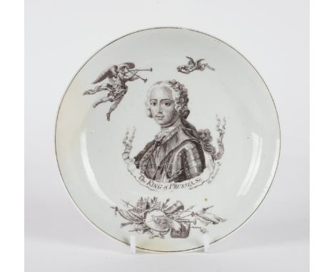 A WORCESTER `KING OF PRUSSIA' SAUCER DISHColeridge Collection, Circa 1757-60printed in black after Robert Hancock with a titl