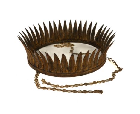 A FRENCH GILT TOLE PEINTE STIFF-LEAF CORONA OR CIRCLET FOR A HANGING LIGHTMid-20th Century 
53cm diameter