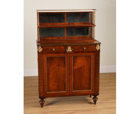 A REGENCY BRASS INLAID ROSEWOOD CHIFFONIERColeridge Collection, With marble shelf back, 91cm wide; 41cm deep; 143cm highProve