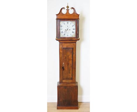 EVAN EVANS, TOTNES: AN EARLY 19TH CENTURY OAK AND MAHOGANY CROSSBANDED LONGCASE CLOCKWith 12in square painted dial and eight 