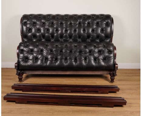 RALPH LAUREN; A CLIVEDON TUFTED STUDDED BLACK LEATHER UPHOLSTERED EMPEROR SLEIGH BEDHeadboard height 144cm highThe bed is cur