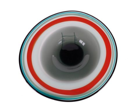 ANNETTE MEECH ( BORN 1948) FOR THE GLASSHOUSE, A LARGE STUDIO GLASS DISHDated 1981Of shallow circular form, decorated with wh