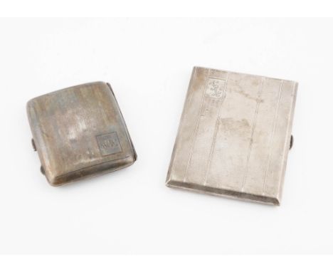 TWO SILVER RECTANGULAR CIGARETTE CASES (2)The largest having engine turned decoration, Birmingham 1946, the smaller decorated