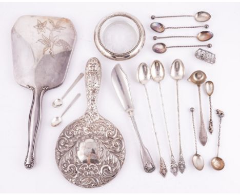 A GROUP OF SILVER, FOREIGN AND PLATED WARES (18)Comprising; a Victorian fiddle and shell pattern butter knife, London 1857, a