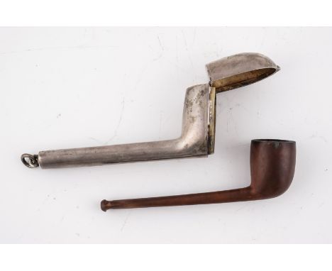 A TREEN PIPE WITH A HINGE LIDDED PIPE CASE (2)The pipe detailed L &amp; Co, the hinge lidded case detailed A.Barrett &amp; So