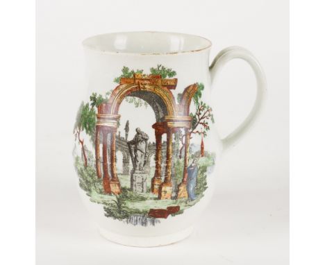 A WORCESTER BALUSTER MUGColeridge Collection, Circa 1770Printed in black and coloured, possibly in the workshop of James Gile