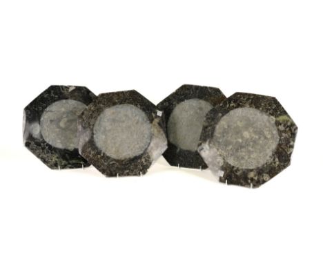 FOUR OCTAGONAL FOSSIL PLATES WITH ORTHOCERAS AND GONIATITE INCLUSIONS (4)The fossils, Morocco, Devonian Period (circa 400 - 3