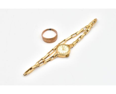 A GOLD RING AND ROTARY WATCHLadies rotary watch, and gold band, both in 9 ct gold, gross weight of both 13.5 gramsCondition r