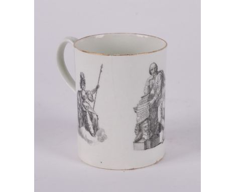 A WORCESTER CYLINDRICAL `SHAKESPEARE' MUGColeridge Collection, Circa 1770-75With gilt rim, printed in black with a full lengt