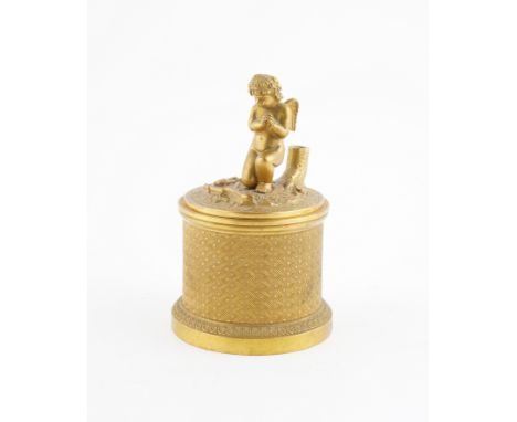 A RESTAURATION ORMOLU INKSTAND OR ECRIER WITH KNEELING CUPID MOUNTED COVERColeridge Collection, Second quarter 19th Century T