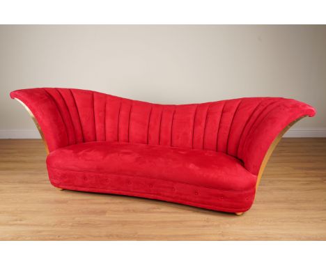 CHRISTOPHER GUY; A DITA RED SUEDE UPHOLSTERED GILT FRAME SOFA280cm wide; 98cm highCondition report:&nbsp;Some slight signs of