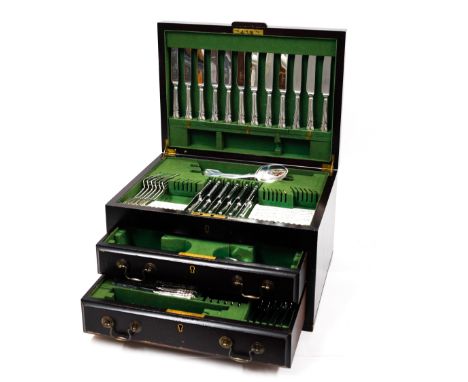 A GROUP OF SILVER FIDDLE PATTERN TABLE FLATWAREComprising; six tablespoons, London 1858, three tablespoons, London 1842, two 