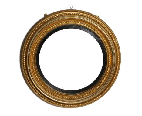 S.LINDSAY; A GEORGE III GILT FRAMED CIRCULAR CONVEX MIRRORWith rope twist frame, 82cm diameter and paper label to versoCondit