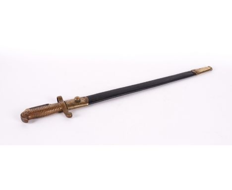 AN AMERICAN 1870 STYLE NAVY RIFLE BAYONETWith brass scale designed hilt, blade 50.5cm long, with leather and brass scabbard