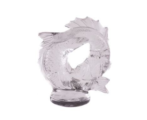 `DEUX POISSONS' A  LALIQUE CRYSTAL DOUBLE FISH SCULPTUREDesigned in 1953Modelled as two entwined koi fish, signed Lalique, Fr