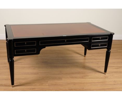 RALPH LAUREN; A BROOK STREET BLACK LACQUER FIVE DRAWER WRITING DESK175cm wide; 91cm deepCondition report:&nbsp;The odd &nbsp;