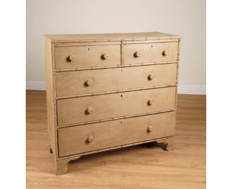 A 19TH CENTURY LATER PISTACHIO PAINTED FAUX SPLIT BAMBOO MOUNTED CHEST OF DRAWERS118cm wide; 48cm deep; 115cm highCondition r