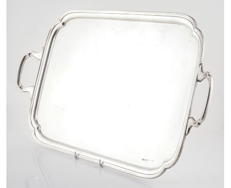 A SILVER SHAPED RECTANGULAR TWIN HANDLED TRAYSheffield 1938, length including handles 55.5cm, weight 2015 gmsCondition Report