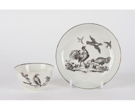 A WORCESTER TEABOWL AND A SAUCER (2)Coleridge Collection, Circa 1758-60Printed in black after Robert Hancock, the teabowl pri
