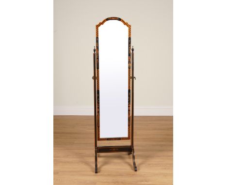 A MID 20TH CENTURY CHINOISERIE DECORATED CHEVAL MIRROR44cm wide; 150cm high