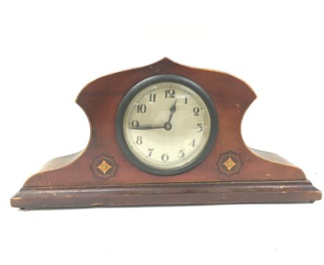 A mahogany mantle clock with art nouveau painted decoration. 37 x 17.5cm (d)