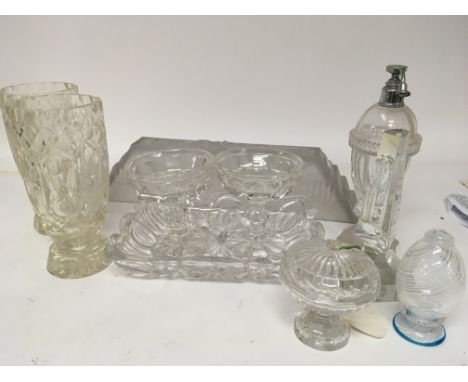 An Art Deco frosted glass light shade and other late 19th century and early 20th century cut and moulded glass. NO RESERVE