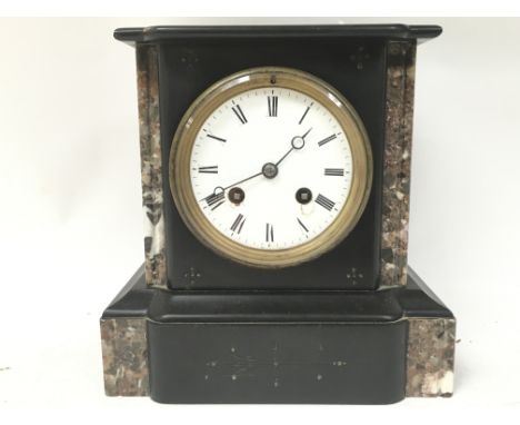 A slate and marble mantle clock 12.5x20x20cm