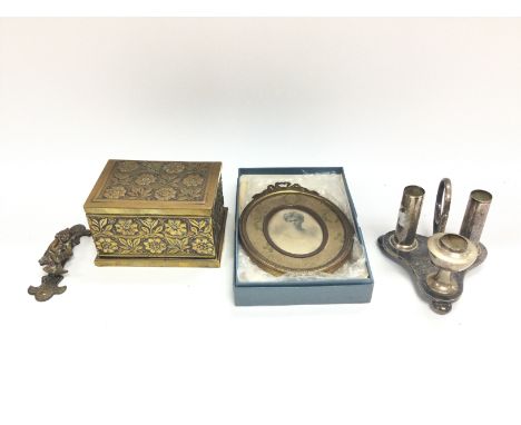 A desk stand and other oddments including vintage frame etc.