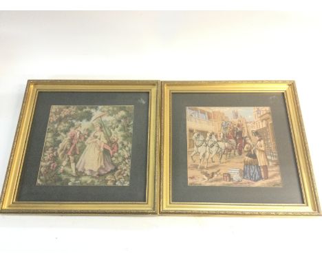 Two framed Vintage tapestryâ€™s depicting 1800s life in France. No reserve. (2)