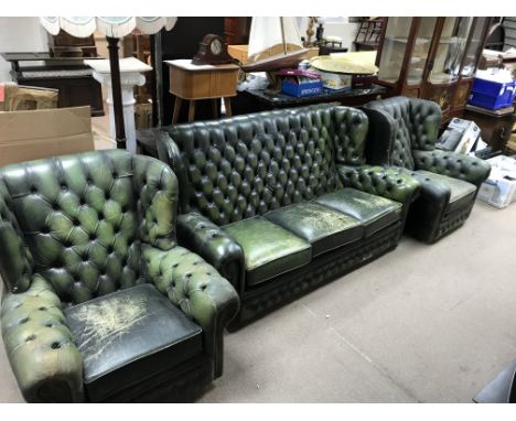 A Green Leather upholstered sofa , dimensions 78xx172x88cm