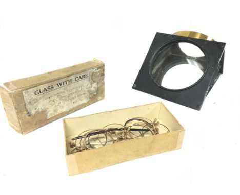 A Collection of glasses parts and a Hunter Penrose magnifying mirror tool