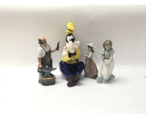 Mixed lot of 4 figures including Royal Doulton, Nao and a goofy figure