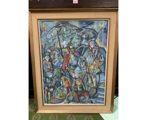 A 20thC framed abstract oil on canvas, dated to reverse 12/7/69, 96cm x 76cm.
