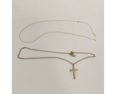 9ct gold cross and necklet and a fine trace necklet, 10.4g. 