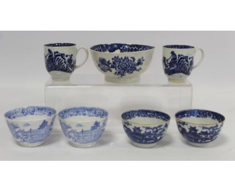 Small collection of 18th and early 19th century English porcelain, comprising: two Worcester blue and white "Fishermen &amp; 