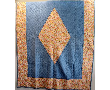 Vintage reversible quilted bedspread, with central diamond panel, approx. 215cm x 160cm; also an Indian embroidered panel, 64