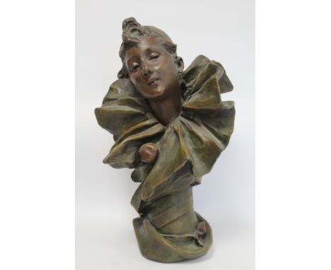 Late 19th/early 20th century Continental patinated bronze bust of Pierrette, signed R. Allard, 55cm high. Loaded base.